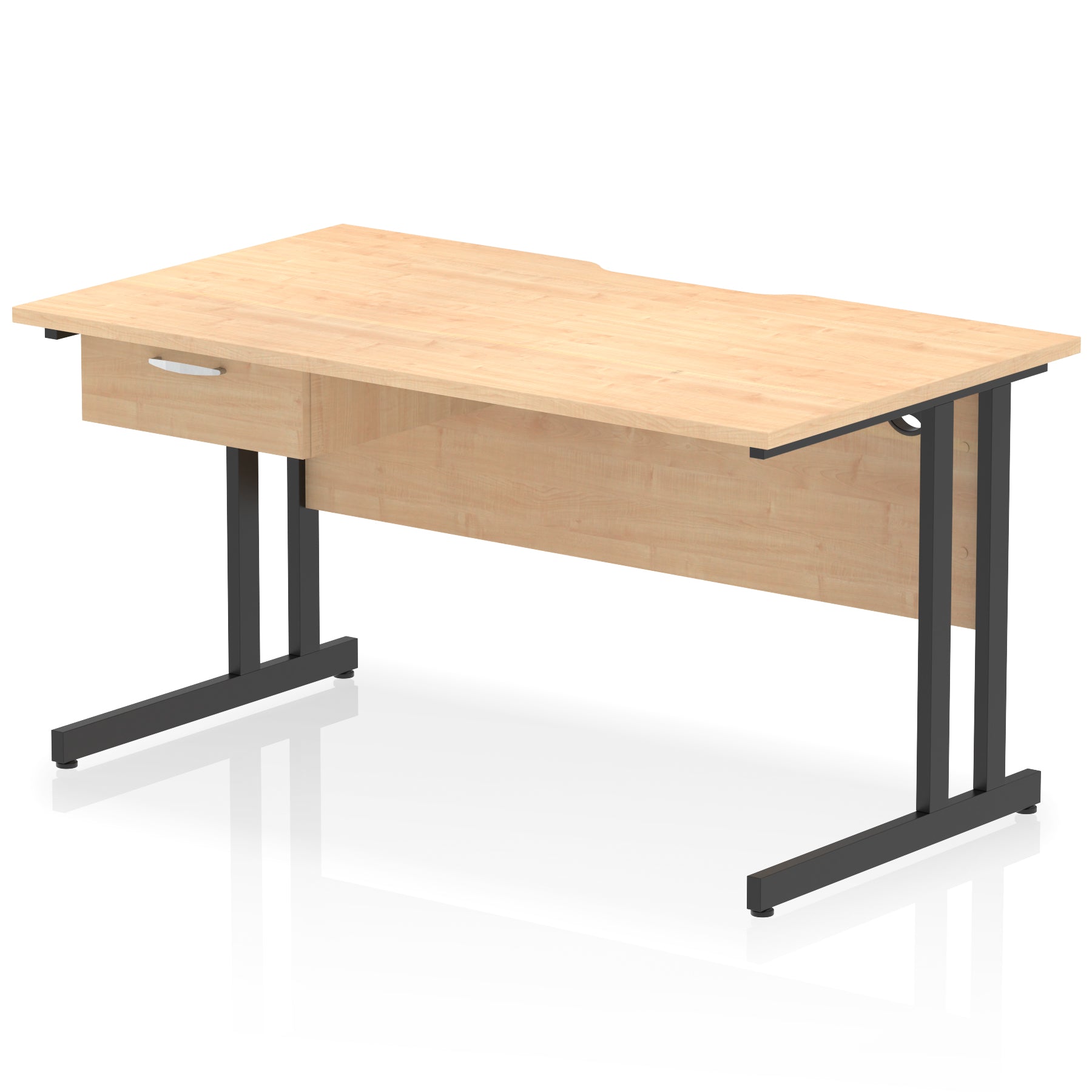 Impulse Scalloped Edge Cantilever Desk with Single Drawer Pedestal, 1200–1600mm, Multiple Top & Frame Colours, Durable MFC, Self-Assembly, 10 Year Warranty