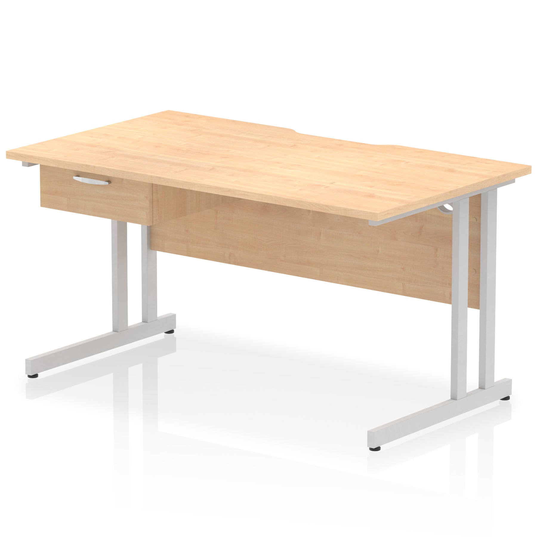 Impulse Scalloped Edge Cantilever Desk with Single Drawer Pedestal, 1200–1600mm, Multiple Top & Frame Colours, Durable MFC, Self-Assembly, 10 Year Warranty