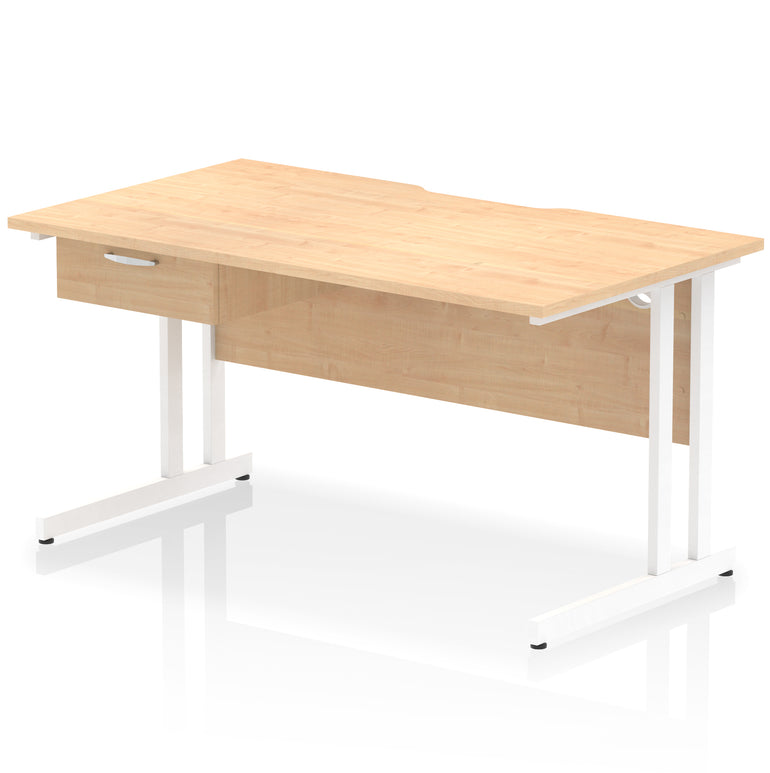 Impulse Scalloped Edge Cantilever Desk with Single Drawer Pedestal, 1200–1600mm, Multiple Top & Frame Colours, Durable MFC, Self-Assembly, 10 Year Warranty