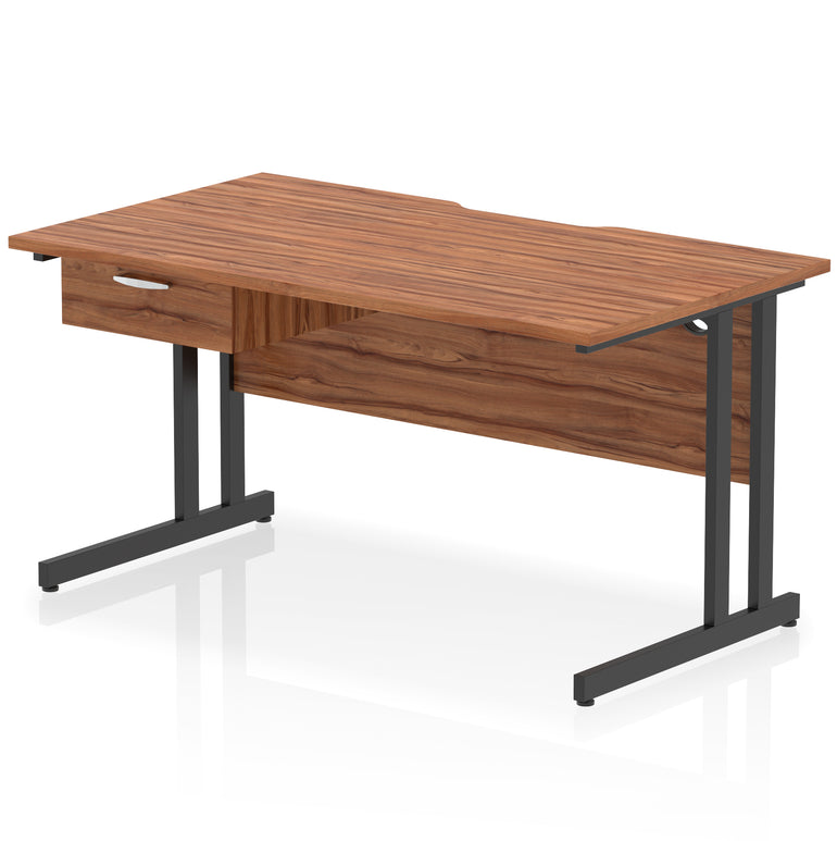 Impulse Scalloped Edge Cantilever Desk with Single Drawer Pedestal, 1200–1600mm, Multiple Top & Frame Colours, Durable MFC, Self-Assembly, 10 Year Warranty