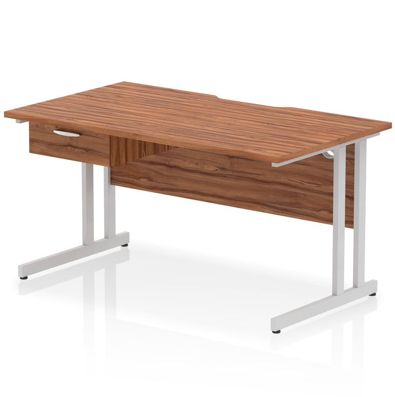 Impulse Scalloped Edge Cantilever Desk with Single Drawer Pedestal, 1200–1600mm, Multiple Top & Frame Colours, Durable MFC, Self-Assembly, 10 Year Warranty