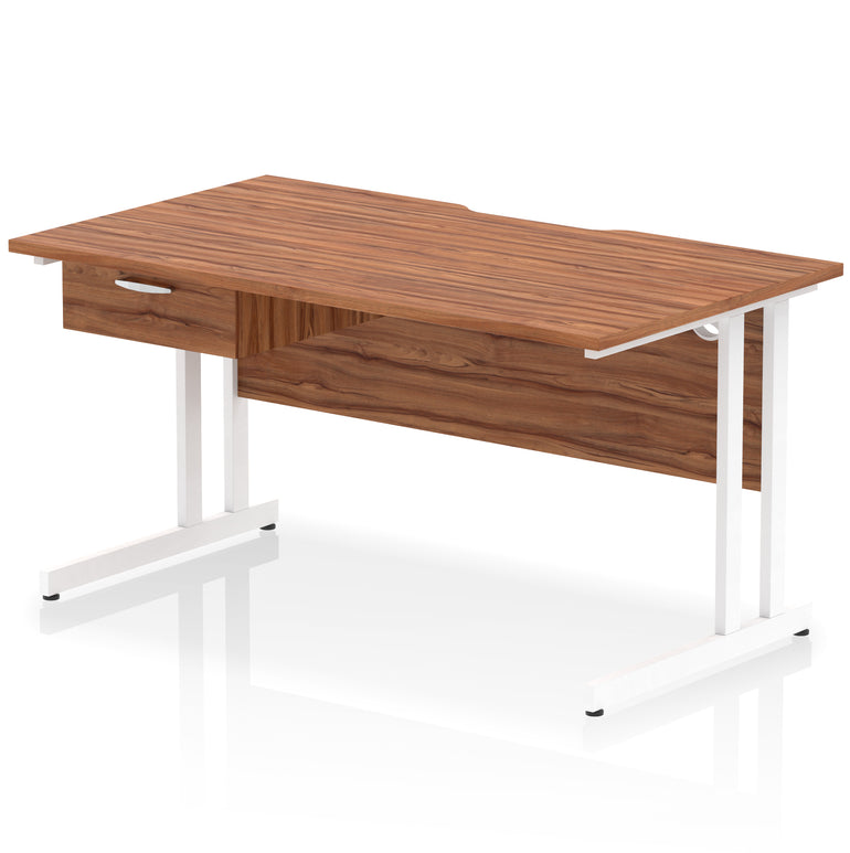 Impulse Scalloped Edge Cantilever Desk with Single Drawer Pedestal, 1200–1600mm, Multiple Top & Frame Colours, Durable MFC, Self-Assembly, 10 Year Warranty