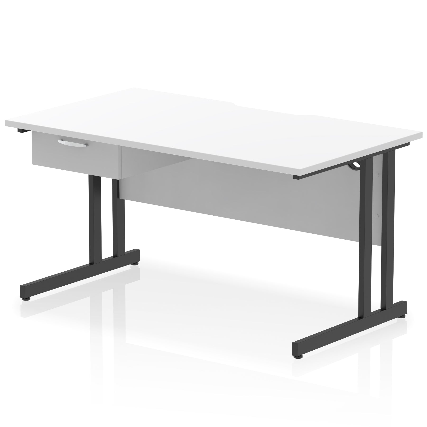 Impulse Scalloped Edge Cantilever Desk with Single Drawer Pedestal, 1200–1600mm, Multiple Top & Frame Colours, Durable MFC, Self-Assembly, 10 Year Warranty