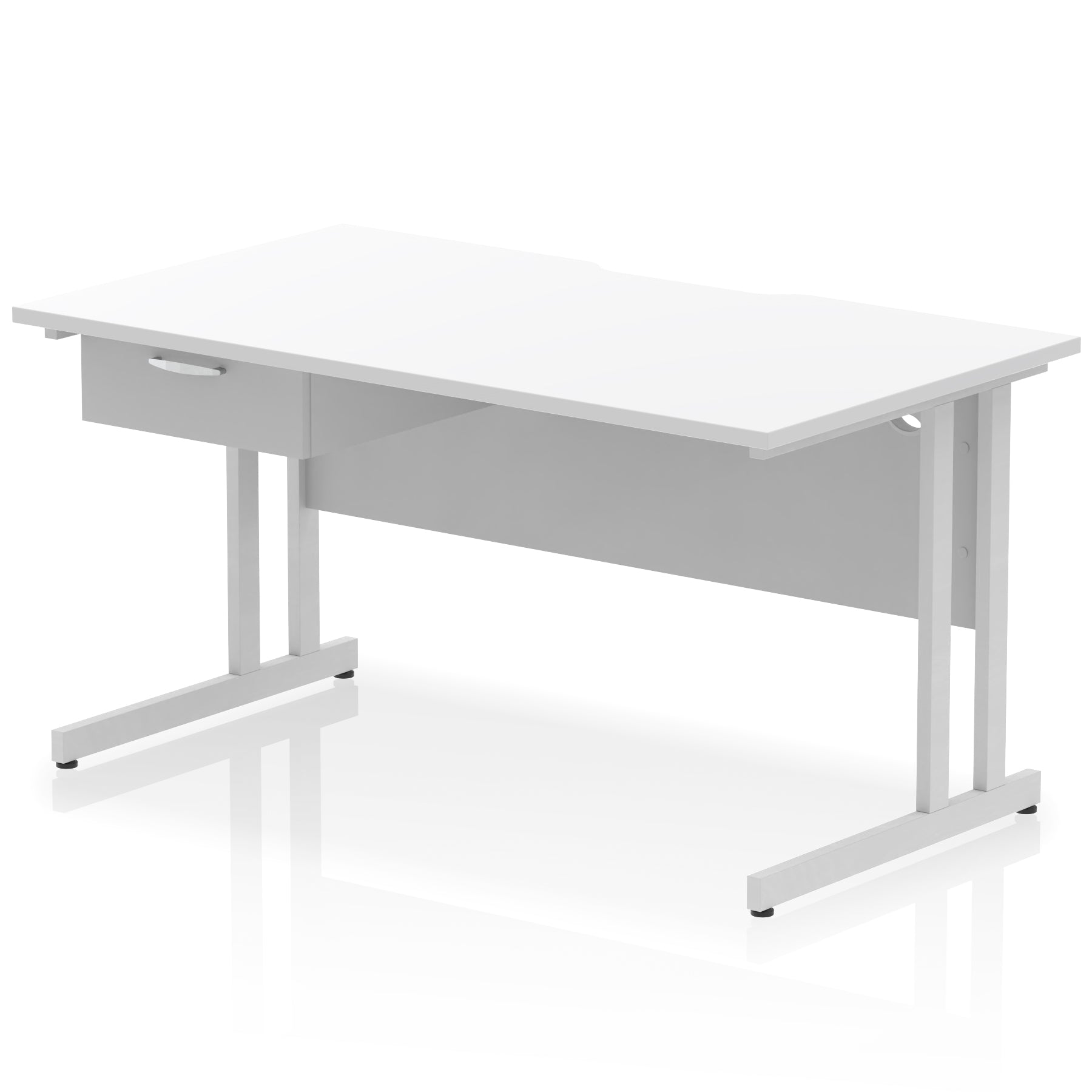 Impulse Scalloped Edge Cantilever Desk with Single Drawer Pedestal, 1200–1600mm, Multiple Top & Frame Colours, Durable MFC, Self-Assembly, 10 Year Warranty