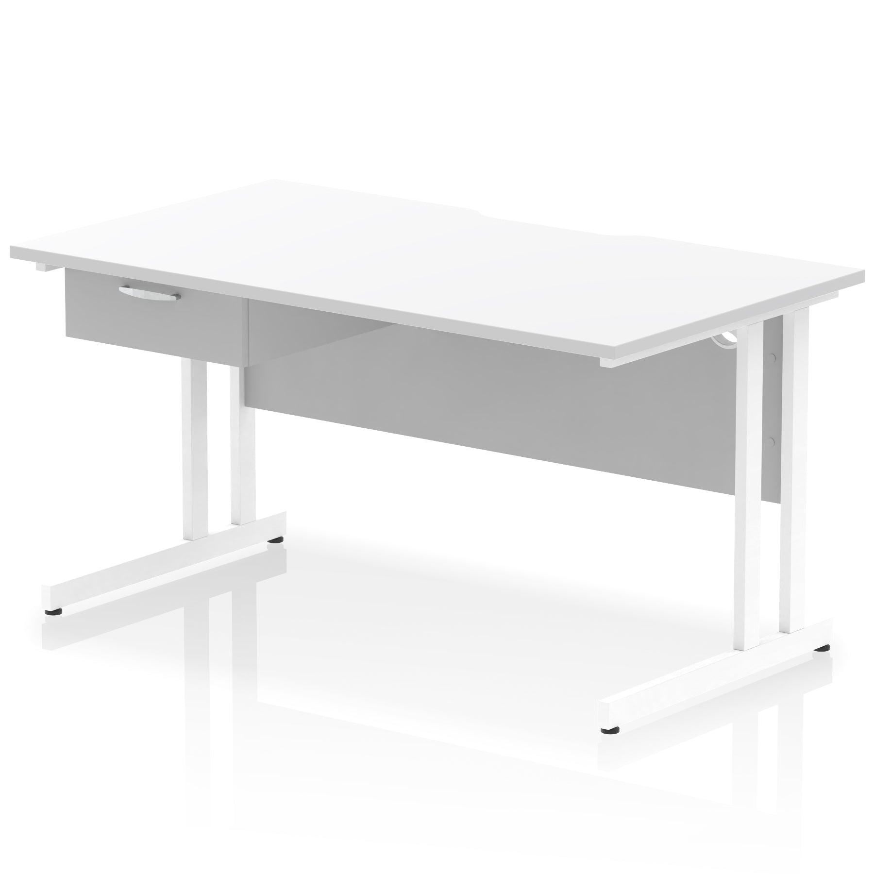 Impulse Scalloped Edge Cantilever Desk with Single Drawer Pedestal, 1200–1600mm, Multiple Top & Frame Colours, Durable MFC, Self-Assembly, 10 Year Warranty