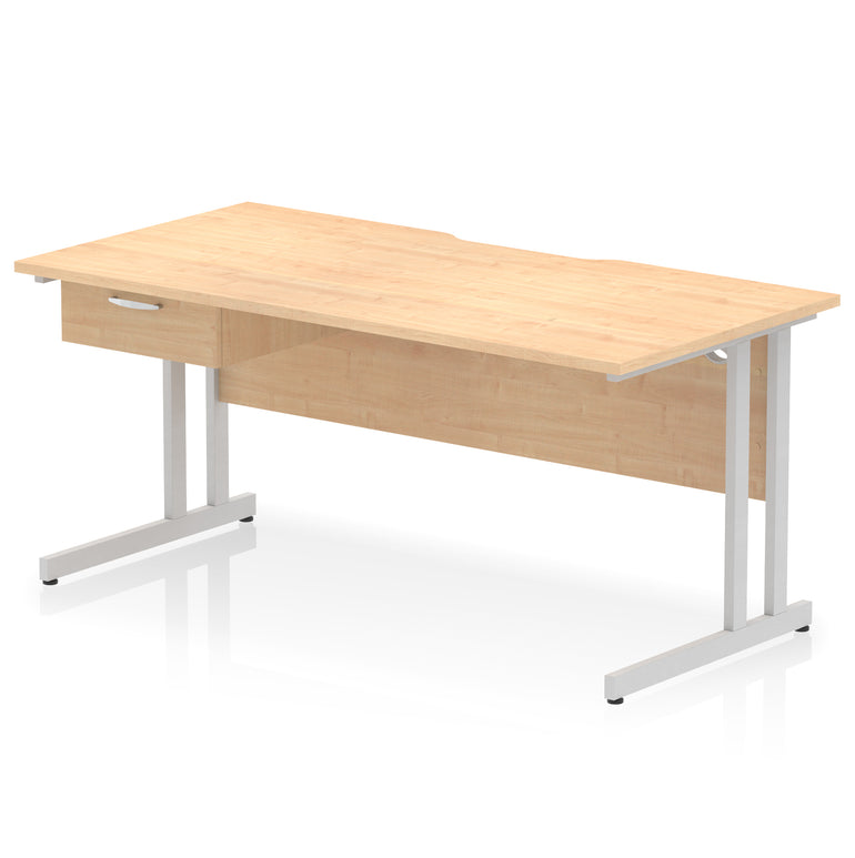 Impulse Scalloped Edge Cantilever Desk with Single Drawer Pedestal, 1200–1600mm, Multiple Top & Frame Colours, Durable MFC, Self-Assembly, 10 Year Warranty