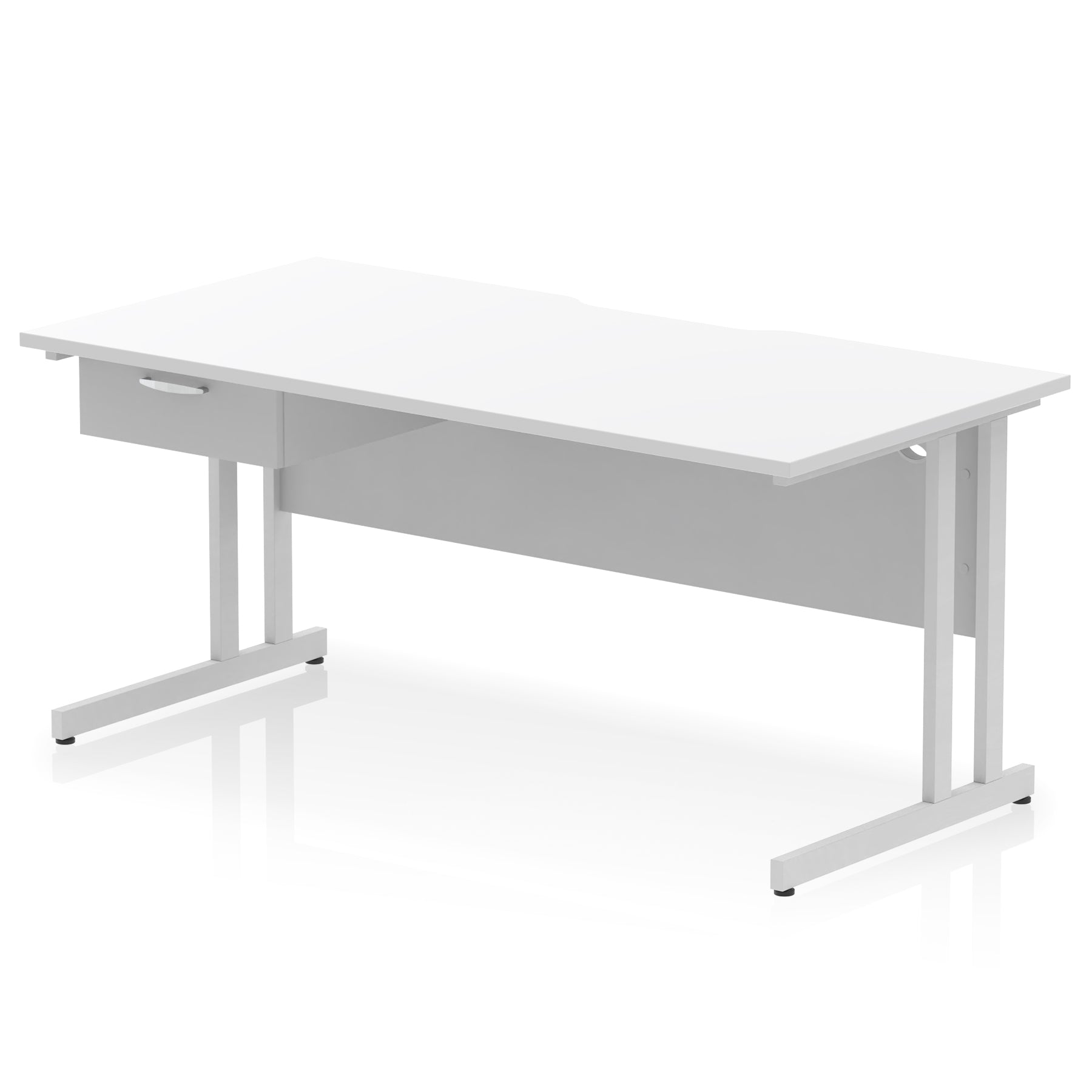 Impulse Scalloped Edge Cantilever Desk with Single Drawer Pedestal, 1200–1600mm, Multiple Top & Frame Colours, Durable MFC, Self-Assembly, 10 Year Warranty