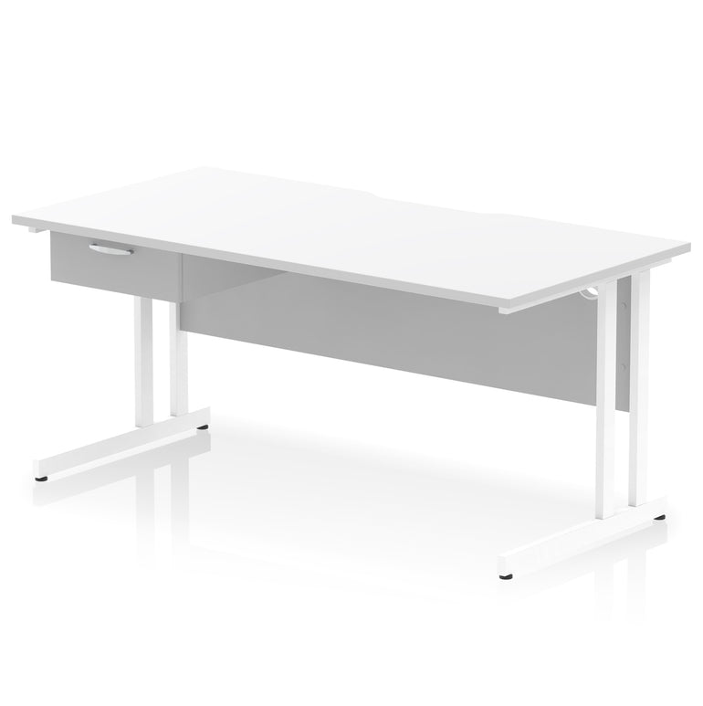 Impulse Scalloped Edge Cantilever Desk with Single Drawer Pedestal, 1200–1600mm, Multiple Top & Frame Colours, Durable MFC, Self-Assembly, 10 Year Warranty