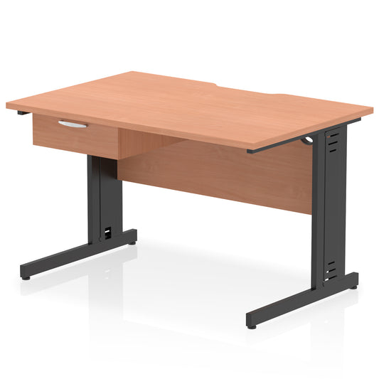 Impulse Scalloped Edge Cable Managed Straight Desk with 1 Drawer Pedestal, 1200-1600mm, Multiple Colours & Frame Options, MFC, 10 Year Warranty, Self-Assembly