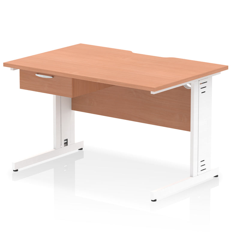 Impulse Scalloped Edge Cable Managed Straight Desk with 1 Drawer Pedestal, 1200-1600mm, Multiple Colours & Frame Options, MFC, 10 Year Warranty, Self-Assembly