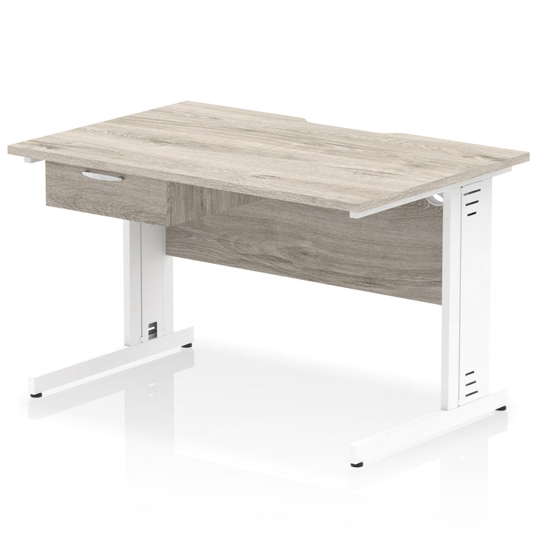 Impulse Scalloped Edge Cable Managed Straight Desk with 1 Drawer Pedestal, 1200-1600mm, Multiple Colours & Frame Options, MFC, 10 Year Warranty, Self-Assembly