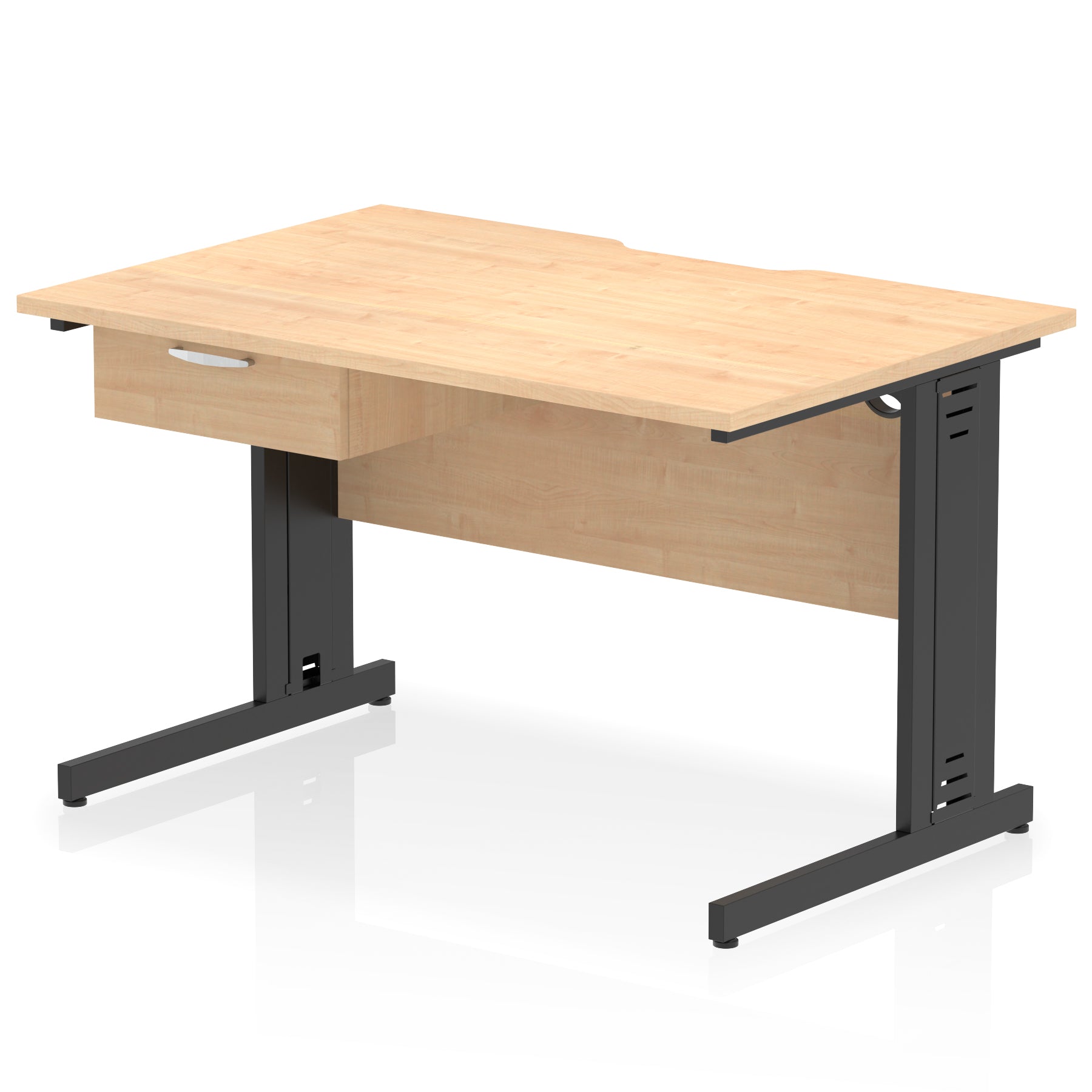 Impulse Scalloped Edge Cable Managed Straight Desk with 1 Drawer Pedestal, 1200-1600mm, Multiple Colours & Frame Options, MFC, 10 Year Warranty, Self-Assembly