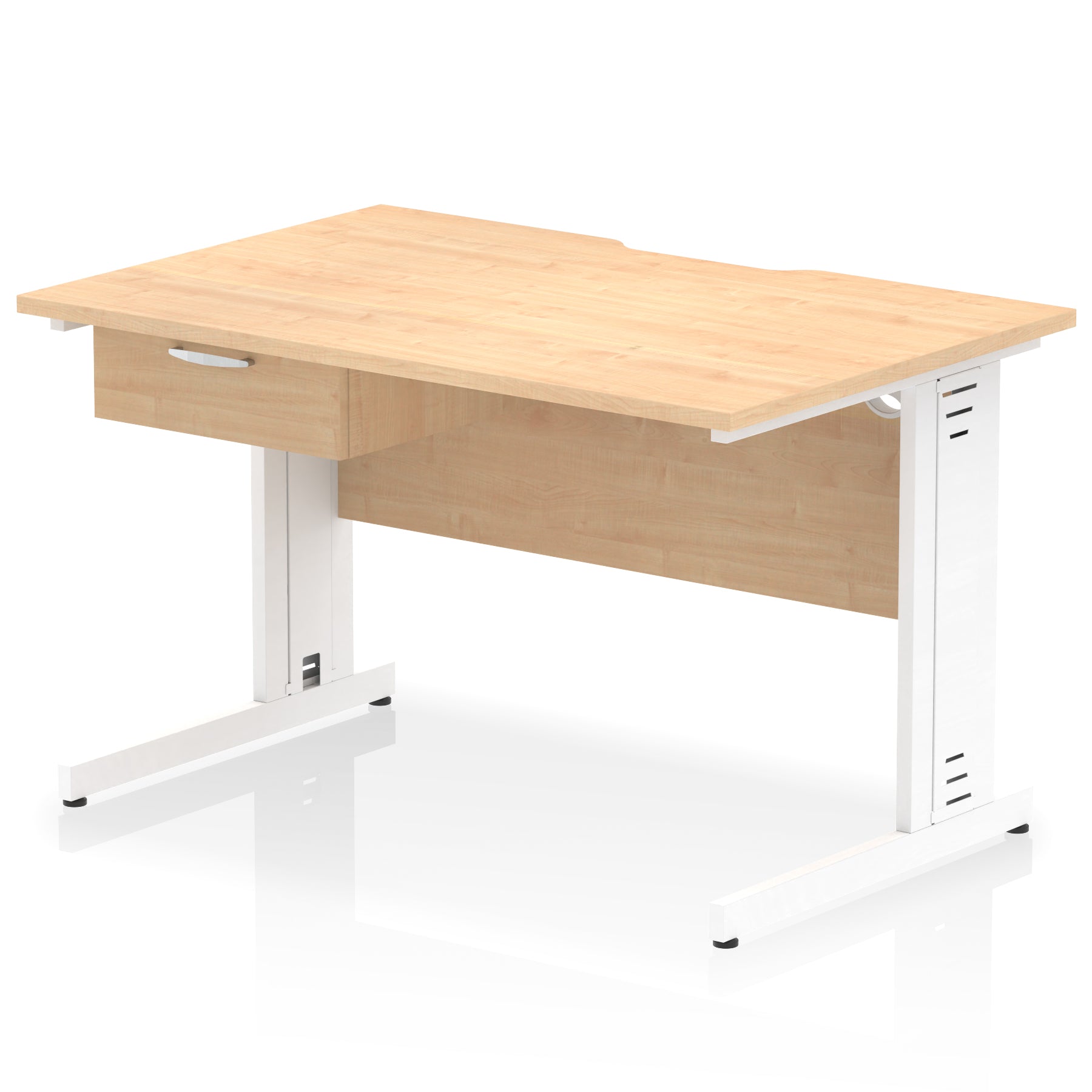 Impulse Scalloped Edge Cable Managed Straight Desk with 1 Drawer Pedestal, 1200-1600mm, Multiple Colours & Frame Options, MFC, 10 Year Warranty, Self-Assembly