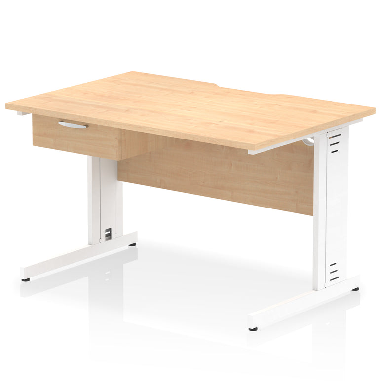 Impulse Scalloped Edge Cable Managed Straight Desk with 1 Drawer Pedestal, 1200-1600mm, Multiple Colours & Frame Options, MFC, 10 Year Warranty, Self-Assembly