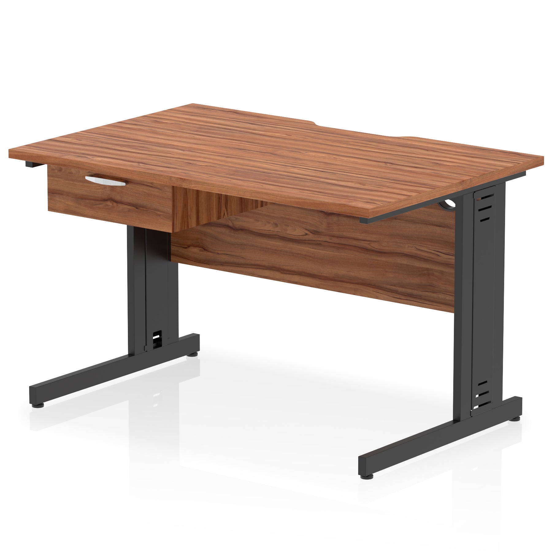 Impulse Scalloped Edge Cable Managed Straight Desk with 1 Drawer Pedestal, 1200-1600mm, Multiple Colours & Frame Options, MFC, 10 Year Warranty, Self-Assembly