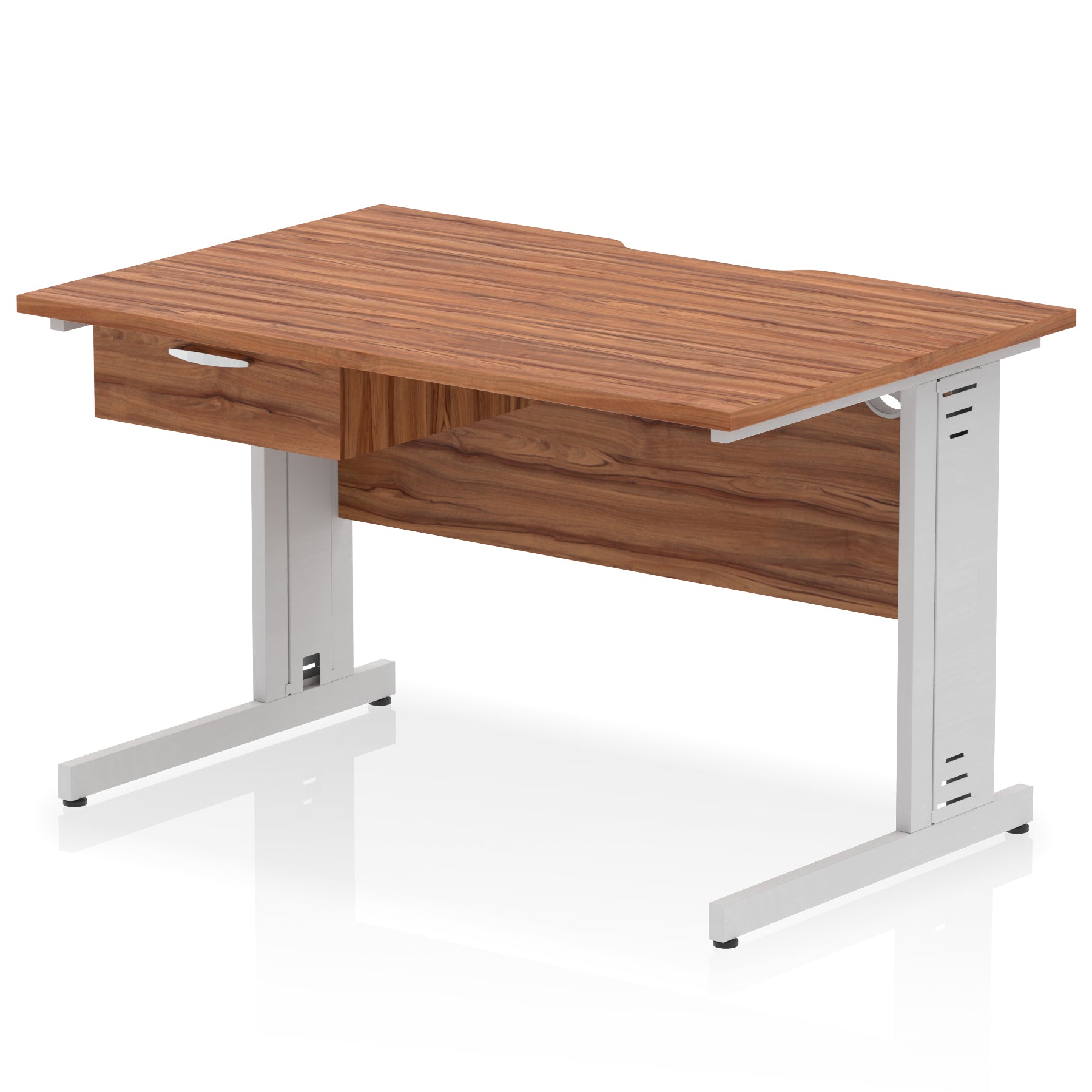 Impulse Scalloped Edge Cable Managed Straight Desk with 1 Drawer Pedestal, 1200-1600mm, Multiple Colours & Frame Options, MFC, 10 Year Warranty, Self-Assembly