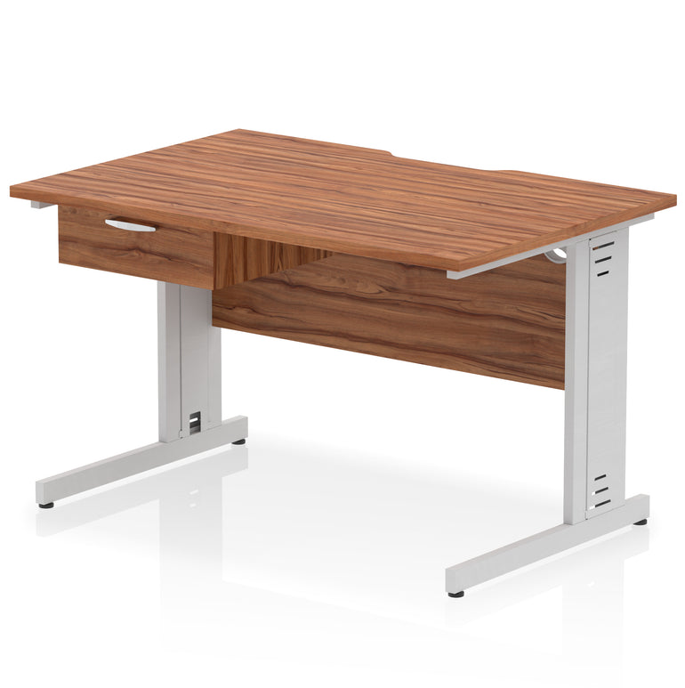 Impulse Scalloped Edge Cable Managed Straight Desk with 1 Drawer Pedestal, 1200-1600mm, Multiple Colours & Frame Options, MFC, 10 Year Warranty, Self-Assembly