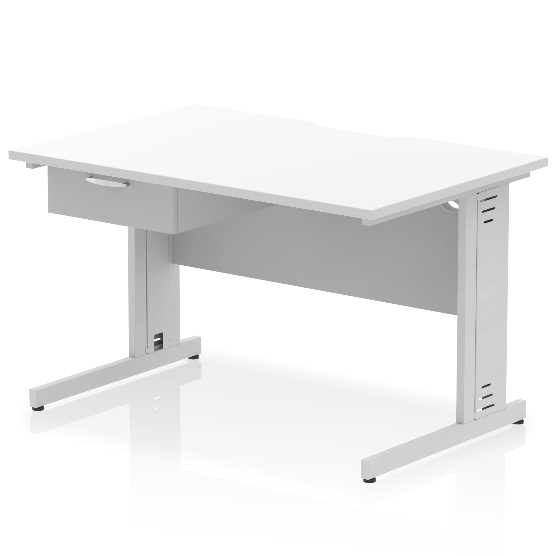 Impulse Scalloped Edge Cable Managed Straight Desk with 1 Drawer Pedestal, 1200-1600mm, Multiple Colours & Frame Options, MFC, 10 Year Warranty, Self-Assembly