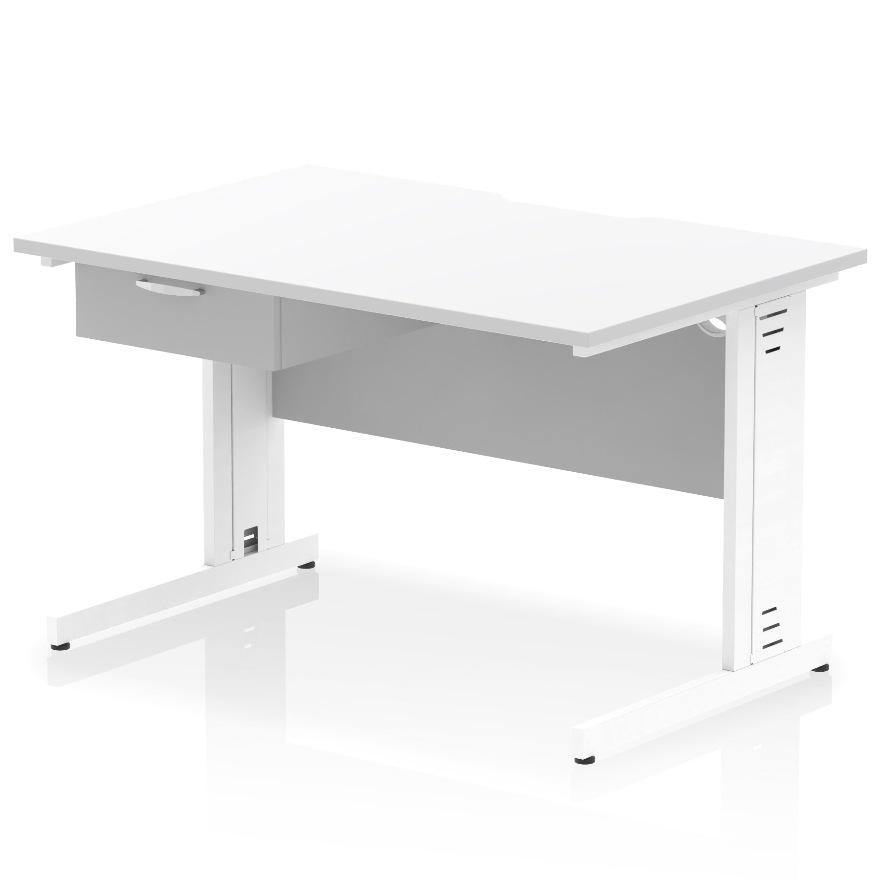 Impulse Scalloped Edge Cable Managed Straight Desk with 1 Drawer Pedestal, 1200-1600mm, Multiple Colours & Frame Options, MFC, 10 Year Warranty, Self-Assembly