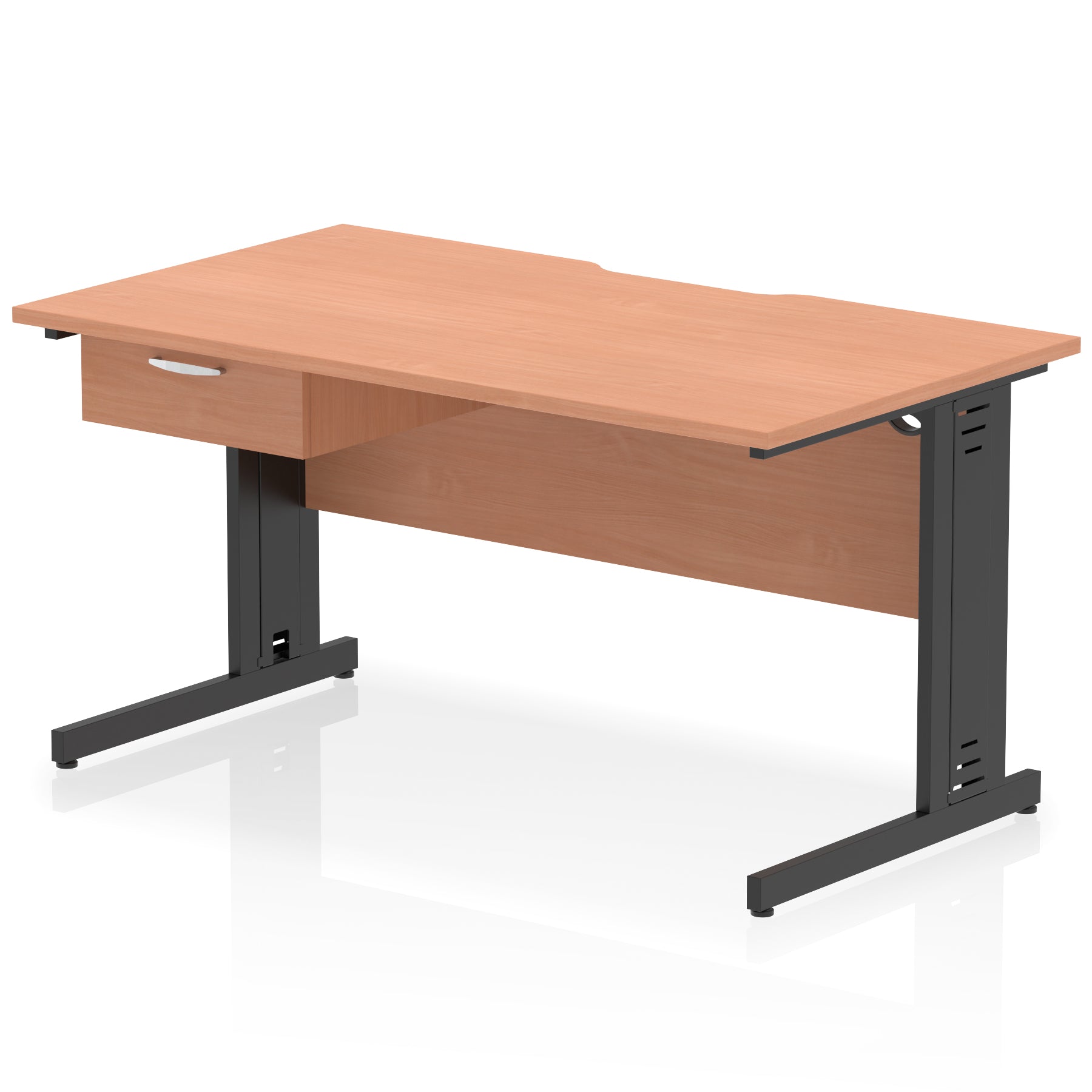 Impulse Scalloped Edge Cable Managed Straight Desk with 1 Drawer Pedestal, 1200-1600mm, Multiple Colours & Frame Options, MFC, 10 Year Warranty, Self-Assembly