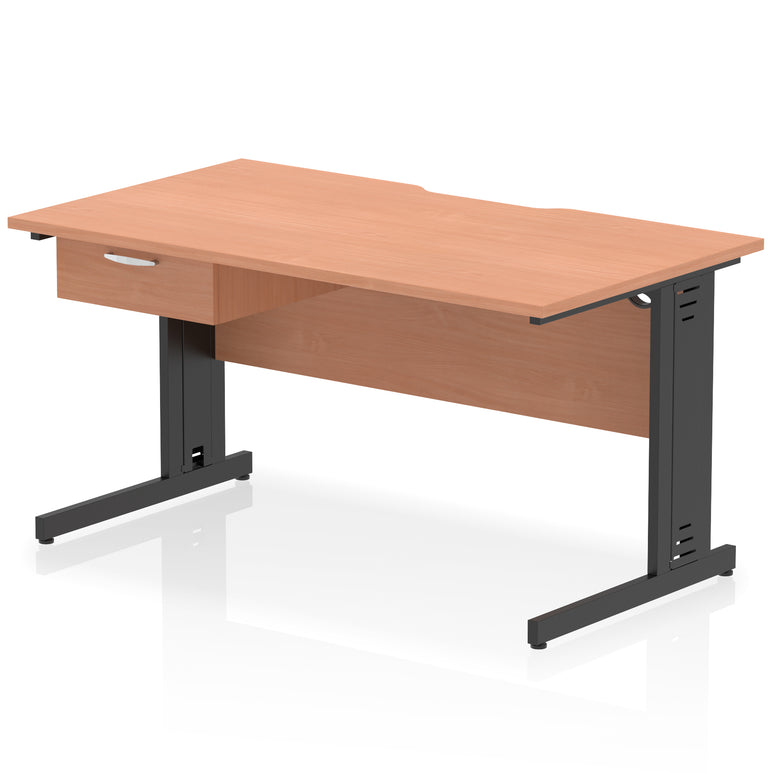 Impulse Scalloped Edge Cable Managed Straight Desk with 1 Drawer Pedestal, 1200-1600mm, Multiple Colours & Frame Options, MFC, 10 Year Warranty, Self-Assembly