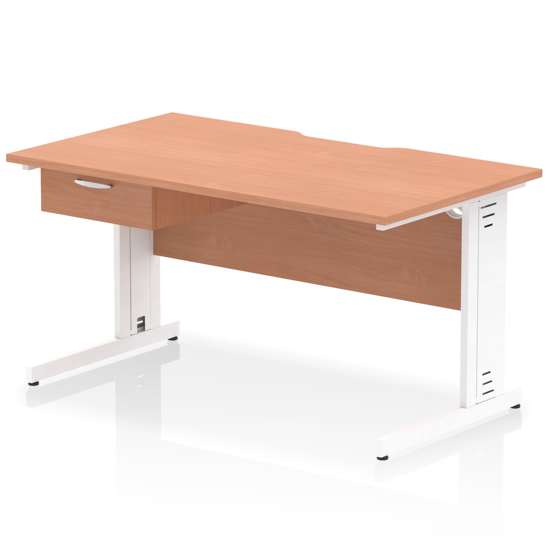 Impulse Scalloped Edge Cable Managed Straight Desk with 1 Drawer Pedestal, 1200-1600mm, Multiple Colours & Frame Options, MFC, 10 Year Warranty, Self-Assembly