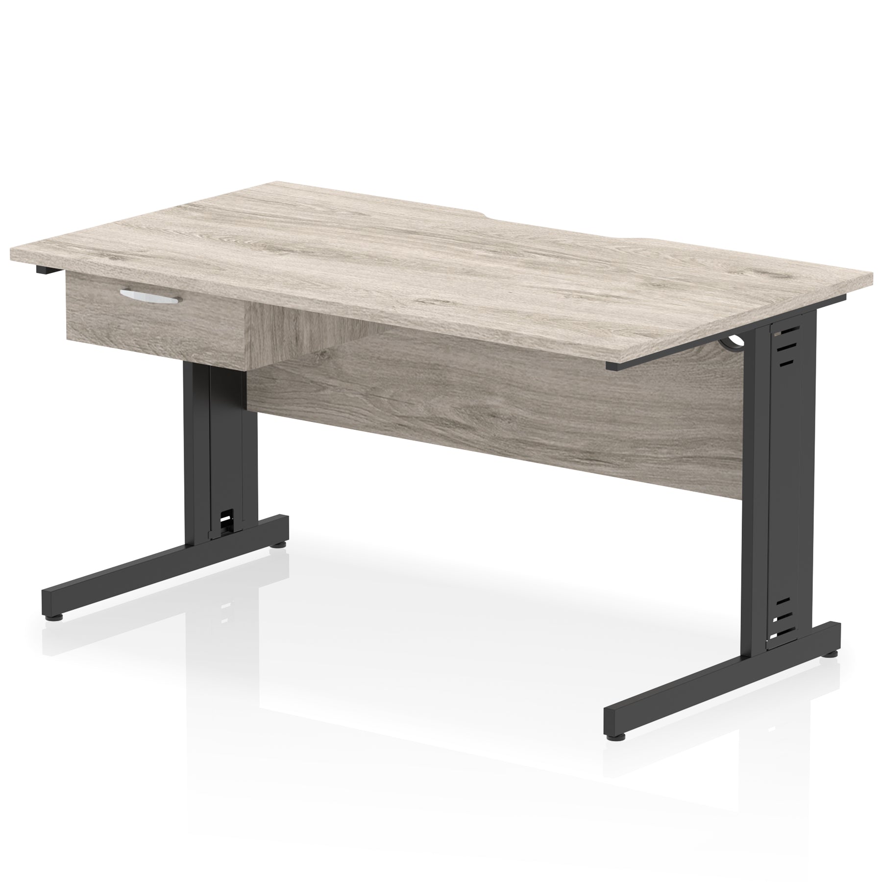 Impulse Scalloped Edge Cable Managed Straight Desk with 1 Drawer Pedestal, 1200-1600mm, Multiple Colours & Frame Options, MFC, 10 Year Warranty, Self-Assembly