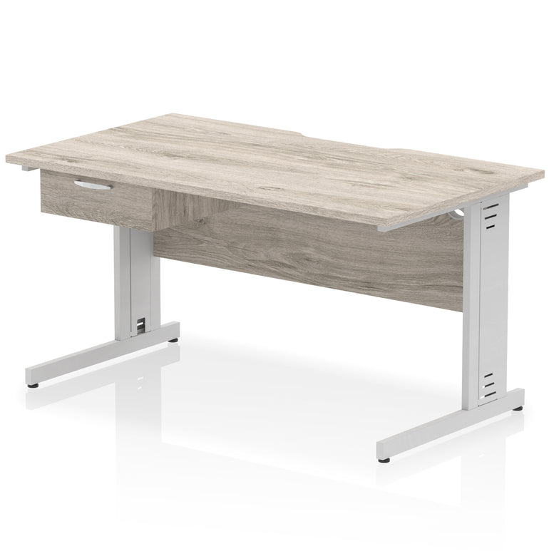Impulse Scalloped Edge Cable Managed Straight Desk with 1 Drawer Pedestal, 1200-1600mm, Multiple Colours & Frame Options, MFC, 10 Year Warranty, Self-Assembly