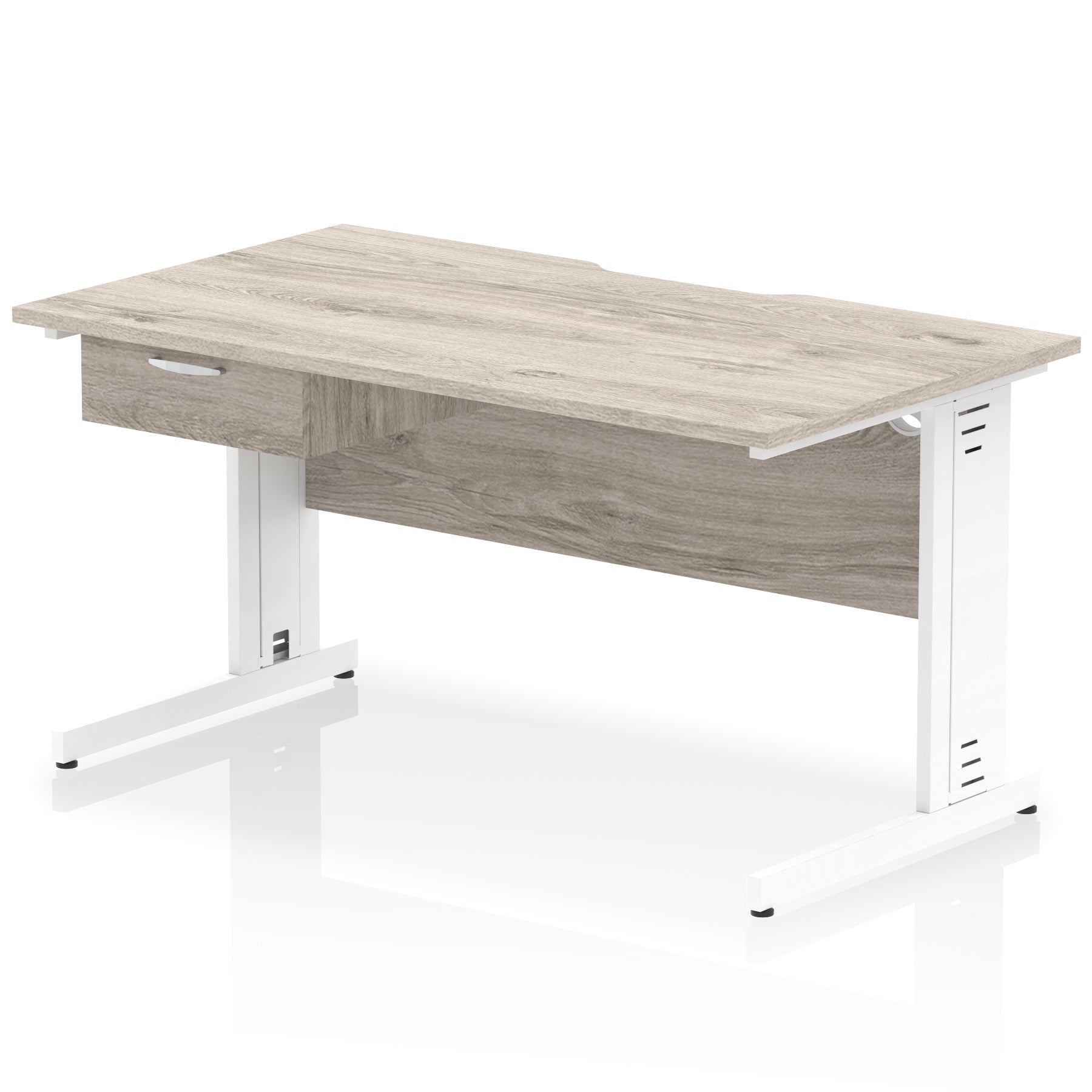 Impulse Scalloped Edge Cable Managed Straight Desk with 1 Drawer Pedestal, 1200-1600mm, Multiple Colours & Frame Options, MFC, 10 Year Warranty, Self-Assembly