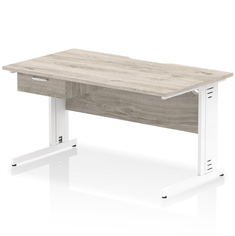 Impulse Scalloped Edge Cable Managed Straight Desk with 1 Drawer Pedestal, 1200-1600mm, Multiple Colours & Frame Options, MFC, 10 Year Warranty, Self-Assembly