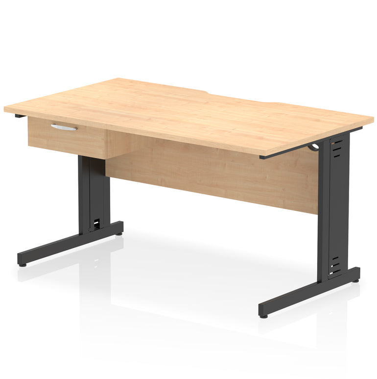 Impulse Scalloped Edge Cable Managed Straight Desk with 1 Drawer Pedestal, 1200-1600mm, Multiple Colours & Frame Options, MFC, 10 Year Warranty, Self-Assembly