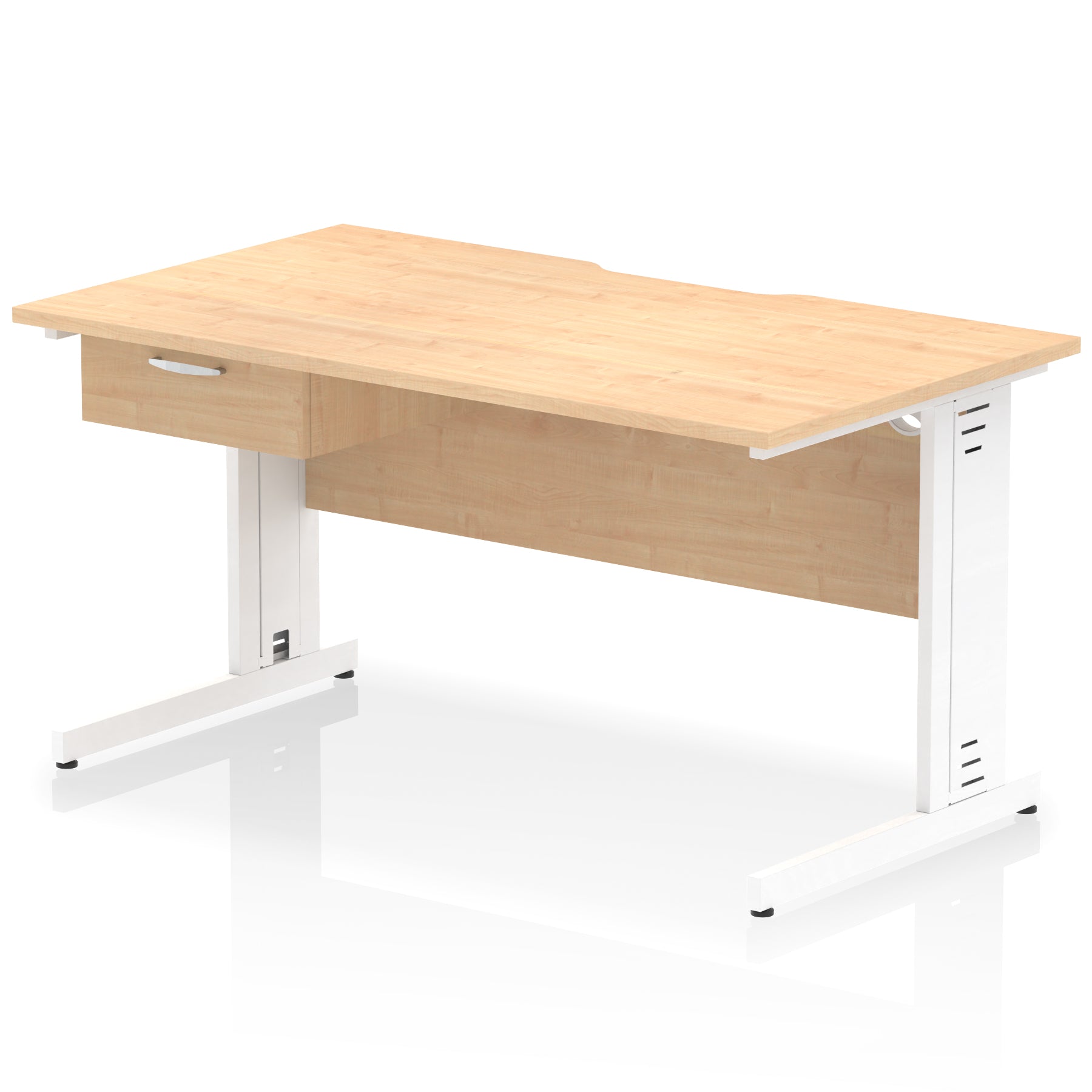 Impulse Scalloped Edge Cable Managed Straight Desk with 1 Drawer Pedestal, 1200-1600mm, Multiple Colours & Frame Options, MFC, 10 Year Warranty, Self-Assembly