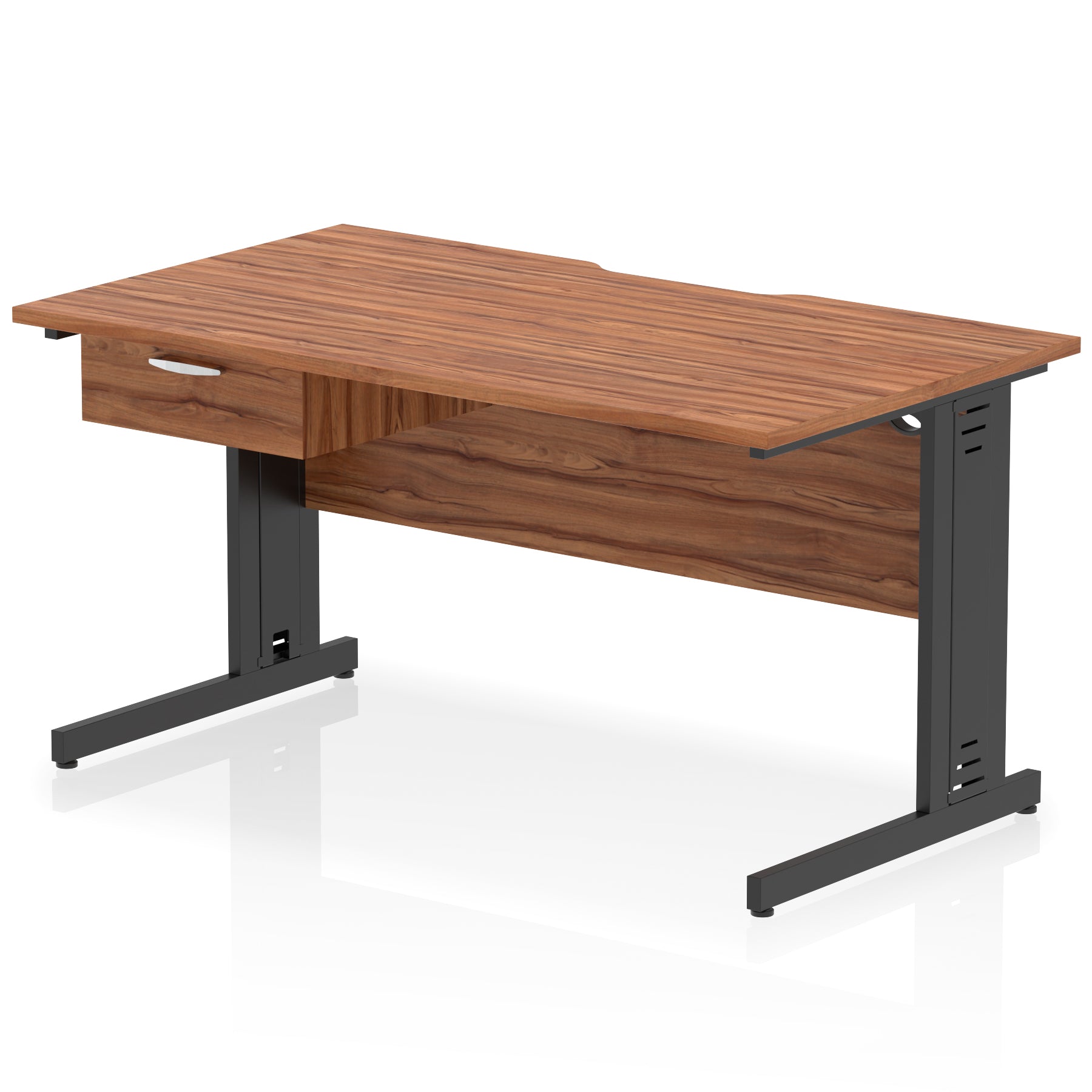 Impulse Scalloped Edge Cable Managed Straight Desk with 1 Drawer Pedestal, 1200-1600mm, Multiple Colours & Frame Options, MFC, 10 Year Warranty, Self-Assembly