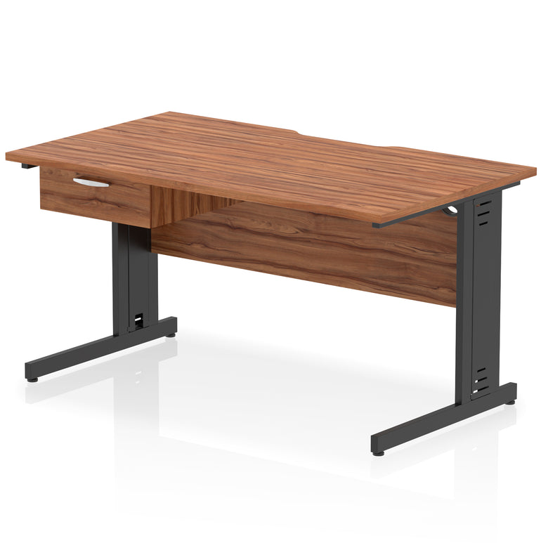 Impulse Scalloped Edge Cable Managed Straight Desk with 1 Drawer Pedestal, 1200-1600mm, Multiple Colours & Frame Options, MFC, 10 Year Warranty, Self-Assembly