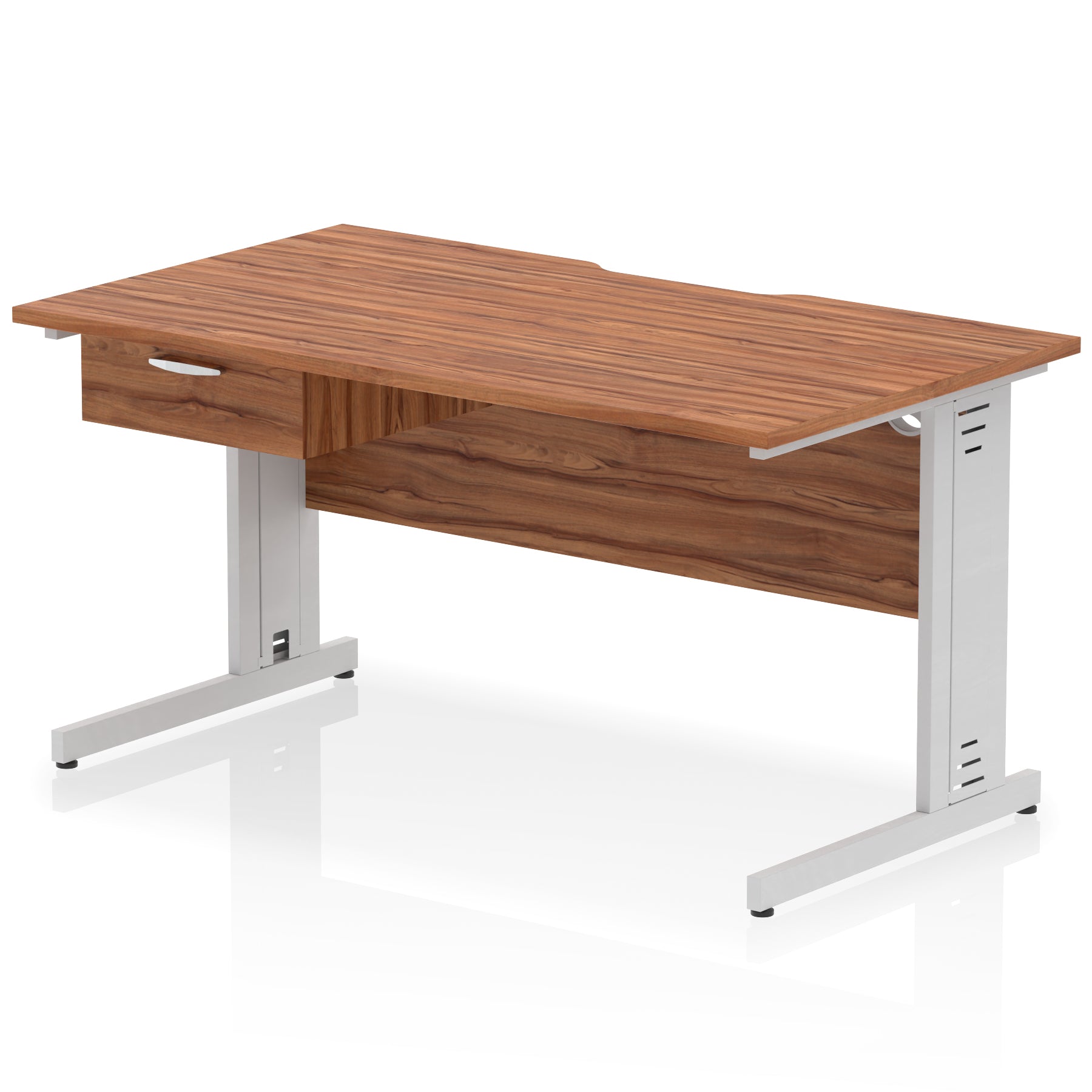 Impulse Scalloped Edge Cable Managed Straight Desk with 1 Drawer Pedestal, 1200-1600mm, Multiple Colours & Frame Options, MFC, 10 Year Warranty, Self-Assembly