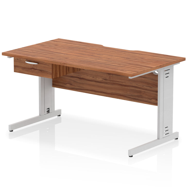 Impulse Scalloped Edge Cable Managed Straight Desk with 1 Drawer Pedestal, 1200-1600mm, Multiple Colours & Frame Options, MFC, 10 Year Warranty, Self-Assembly