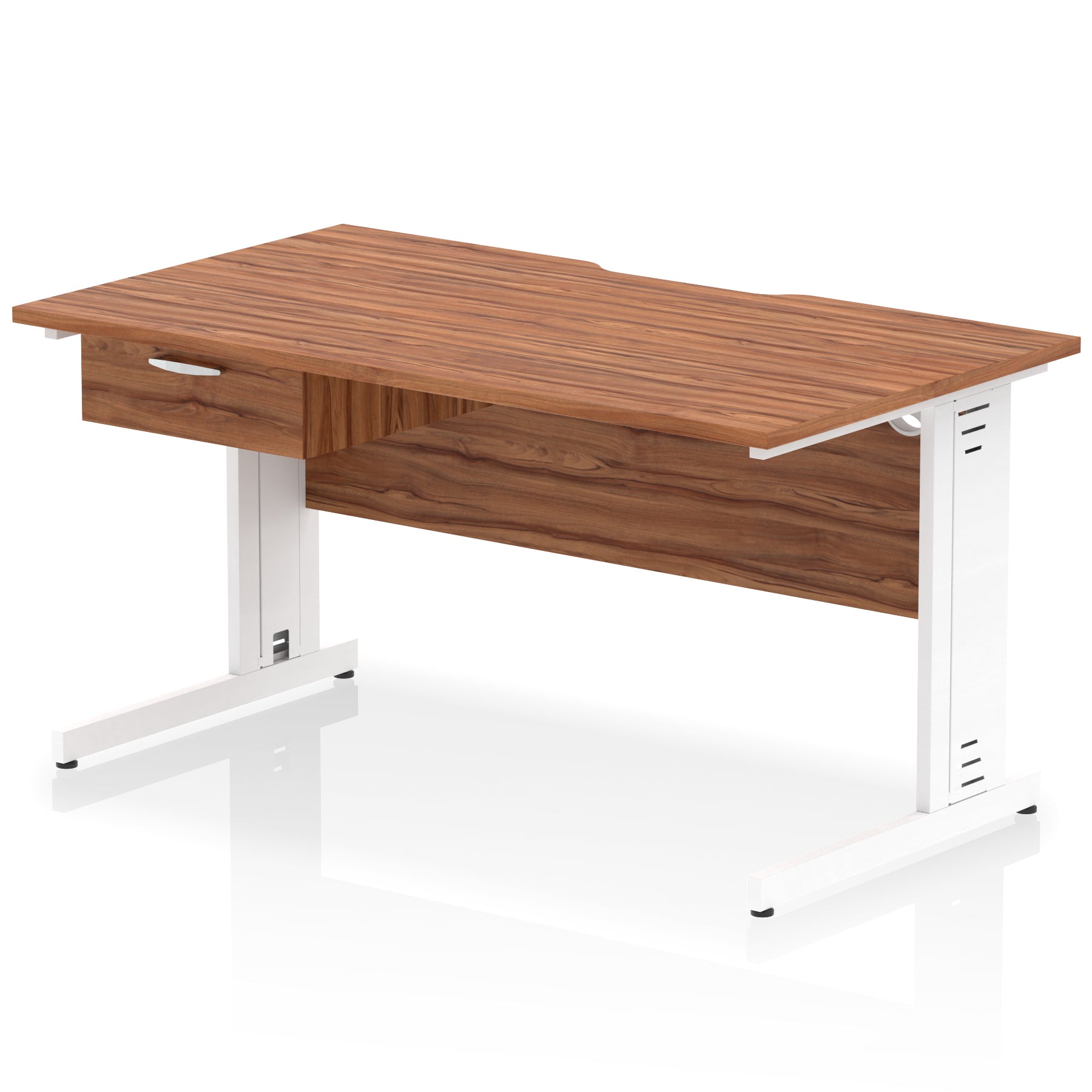 Impulse Scalloped Edge Cable Managed Straight Desk with 1 Drawer Pedestal, 1200-1600mm, Multiple Colours & Frame Options, MFC, 10 Year Warranty, Self-Assembly
