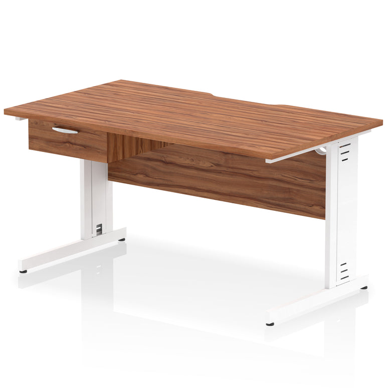 Impulse Scalloped Edge Cable Managed Straight Desk with 1 Drawer Pedestal, 1200-1600mm, Multiple Colours & Frame Options, MFC, 10 Year Warranty, Self-Assembly