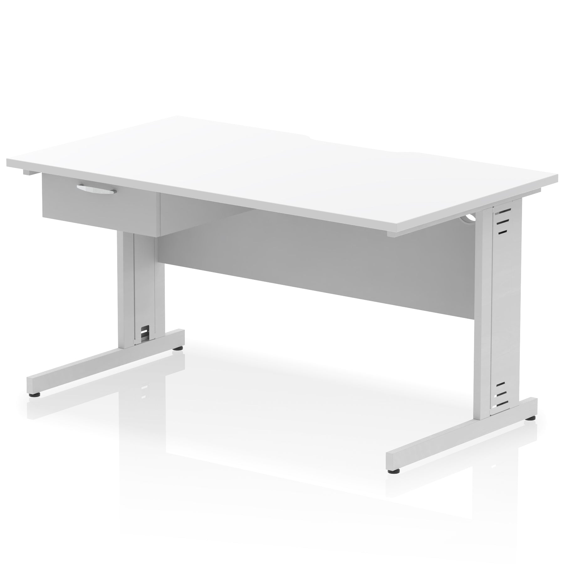 Impulse Scalloped Edge Cable Managed Straight Desk with 1 Drawer Pedestal, 1200-1600mm, Multiple Colours & Frame Options, MFC, 10 Year Warranty, Self-Assembly
