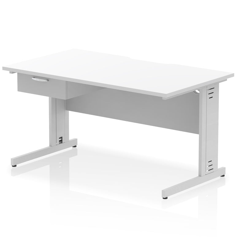 Impulse Scalloped Edge Cable Managed Straight Desk with 1 Drawer Pedestal, 1200-1600mm, Multiple Colours & Frame Options, MFC, 10 Year Warranty, Self-Assembly