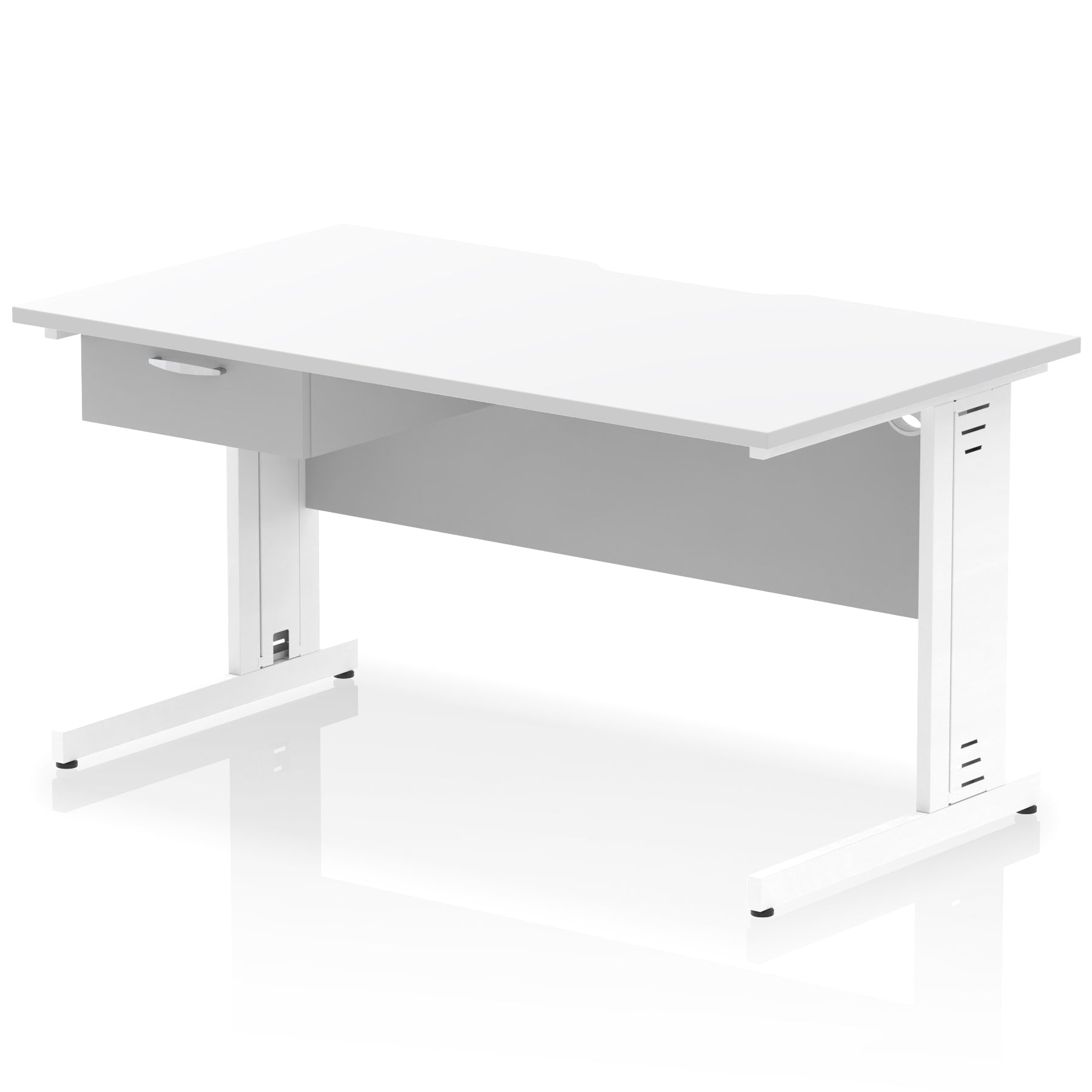 Impulse Scalloped Edge Cable Managed Straight Desk with 1 Drawer Pedestal, 1200-1600mm, Multiple Colours & Frame Options, MFC, 10 Year Warranty, Self-Assembly