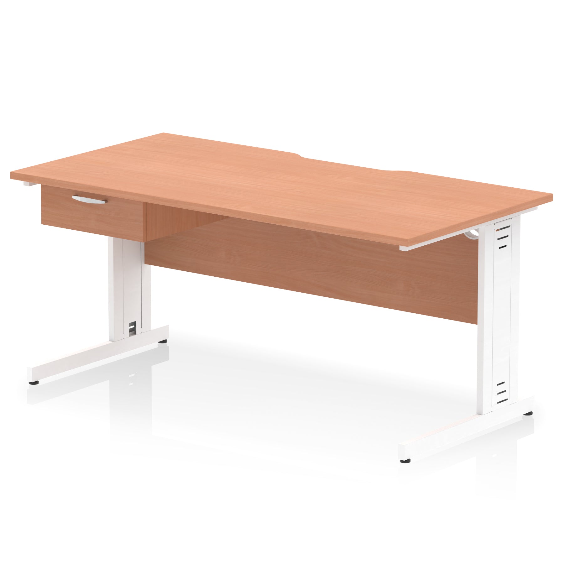 Impulse Scalloped Edge Cable Managed Straight Desk with 1 Drawer Pedestal, 1200-1600mm, Multiple Colours & Frame Options, MFC, 10 Year Warranty, Self-Assembly