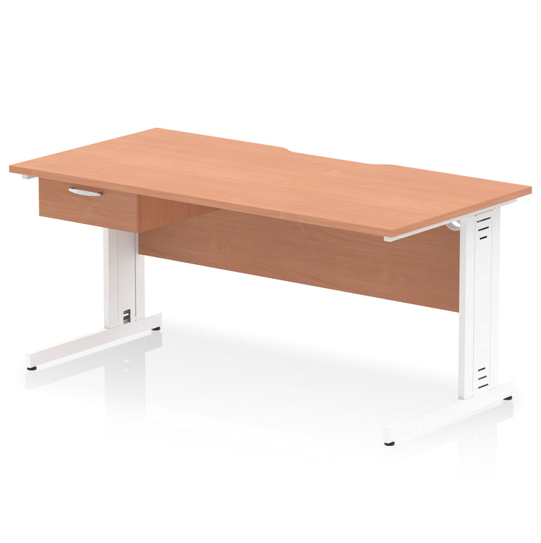 Impulse Scalloped Edge Cable Managed Straight Desk with 1 Drawer Pedestal, 1200-1600mm, Multiple Colours & Frame Options, MFC, 10 Year Warranty, Self-Assembly