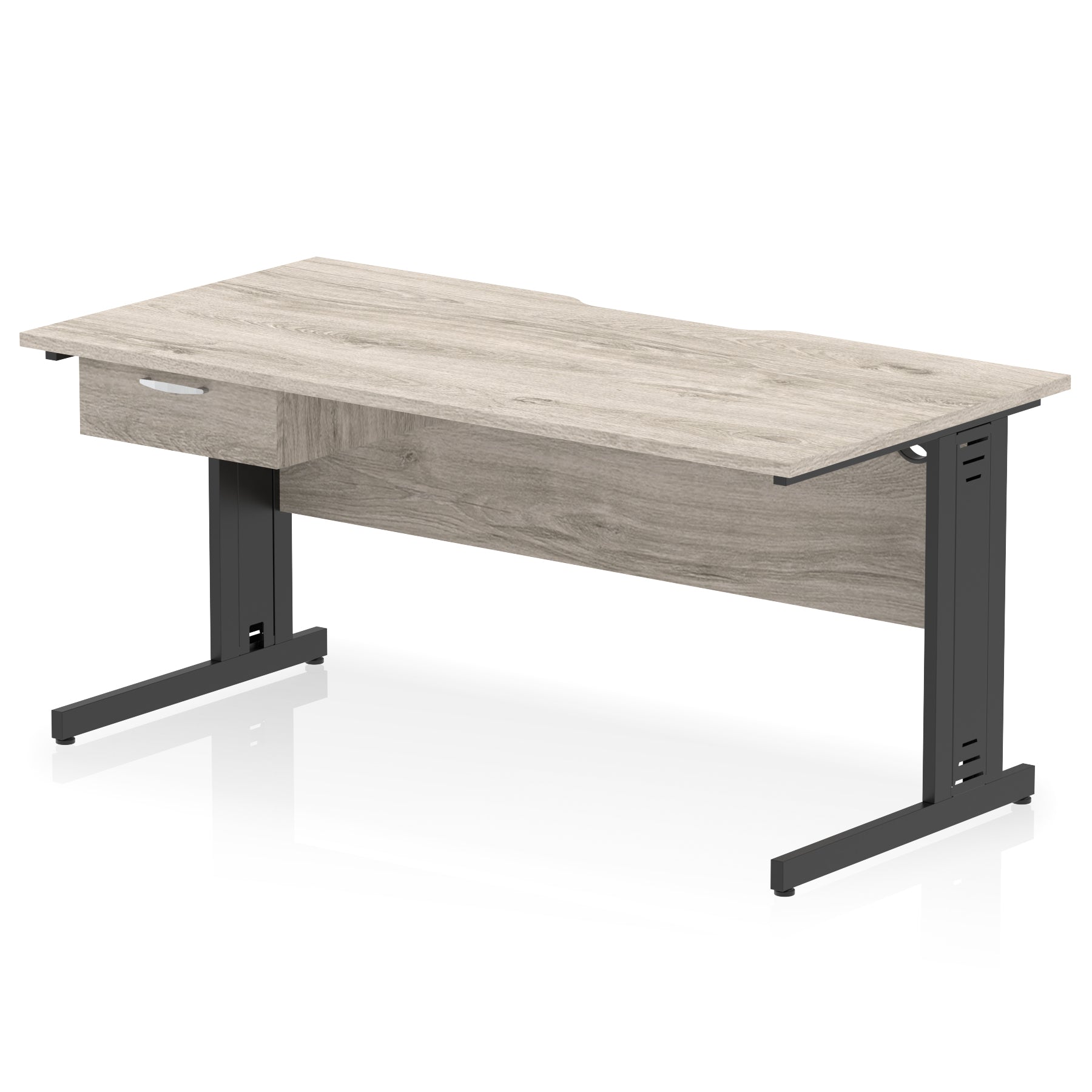 Impulse Scalloped Edge Cable Managed Straight Desk with 1 Drawer Pedestal, 1200-1600mm, Multiple Colours & Frame Options, MFC, 10 Year Warranty, Self-Assembly