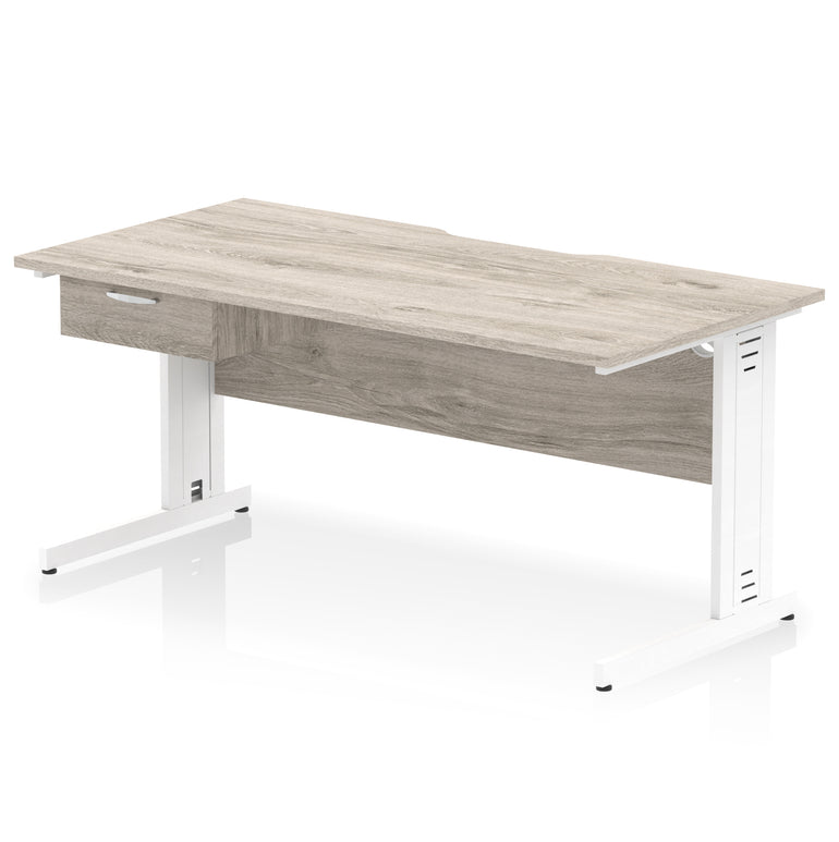 Impulse Scalloped Edge Cable Managed Straight Desk with 1 Drawer Pedestal, 1200-1600mm, Multiple Colours & Frame Options, MFC, 10 Year Warranty, Self-Assembly