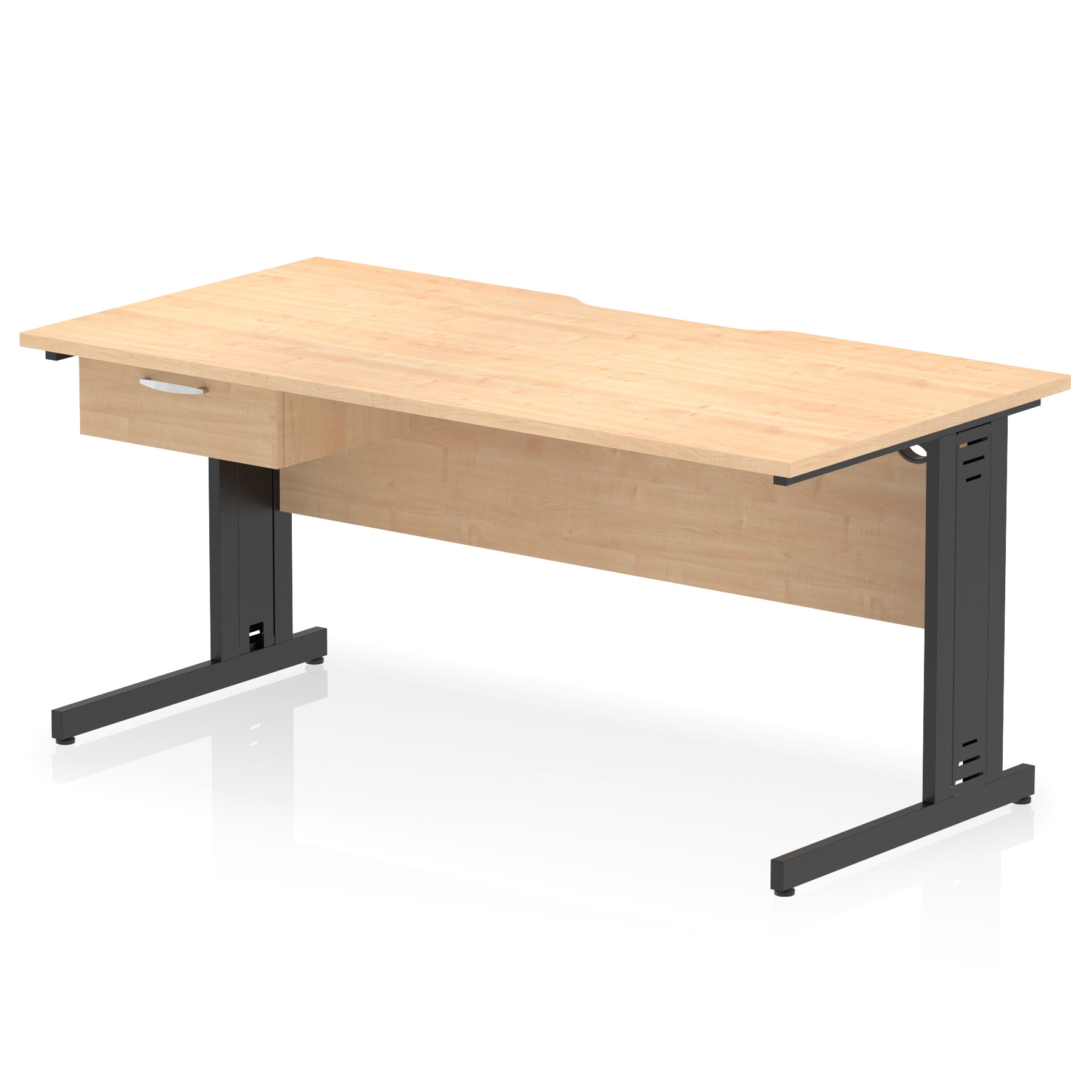 Impulse Scalloped Edge Cable Managed Straight Desk with 1 Drawer Pedestal, 1200-1600mm, Multiple Colours & Frame Options, MFC, 10 Year Warranty, Self-Assembly