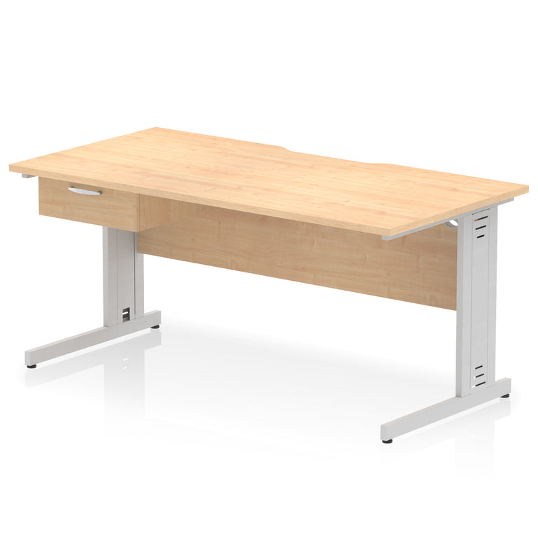Impulse Scalloped Edge Cable Managed Straight Desk with 1 Drawer Pedestal, 1200-1600mm, Multiple Colours & Frame Options, MFC, 10 Year Warranty, Self-Assembly