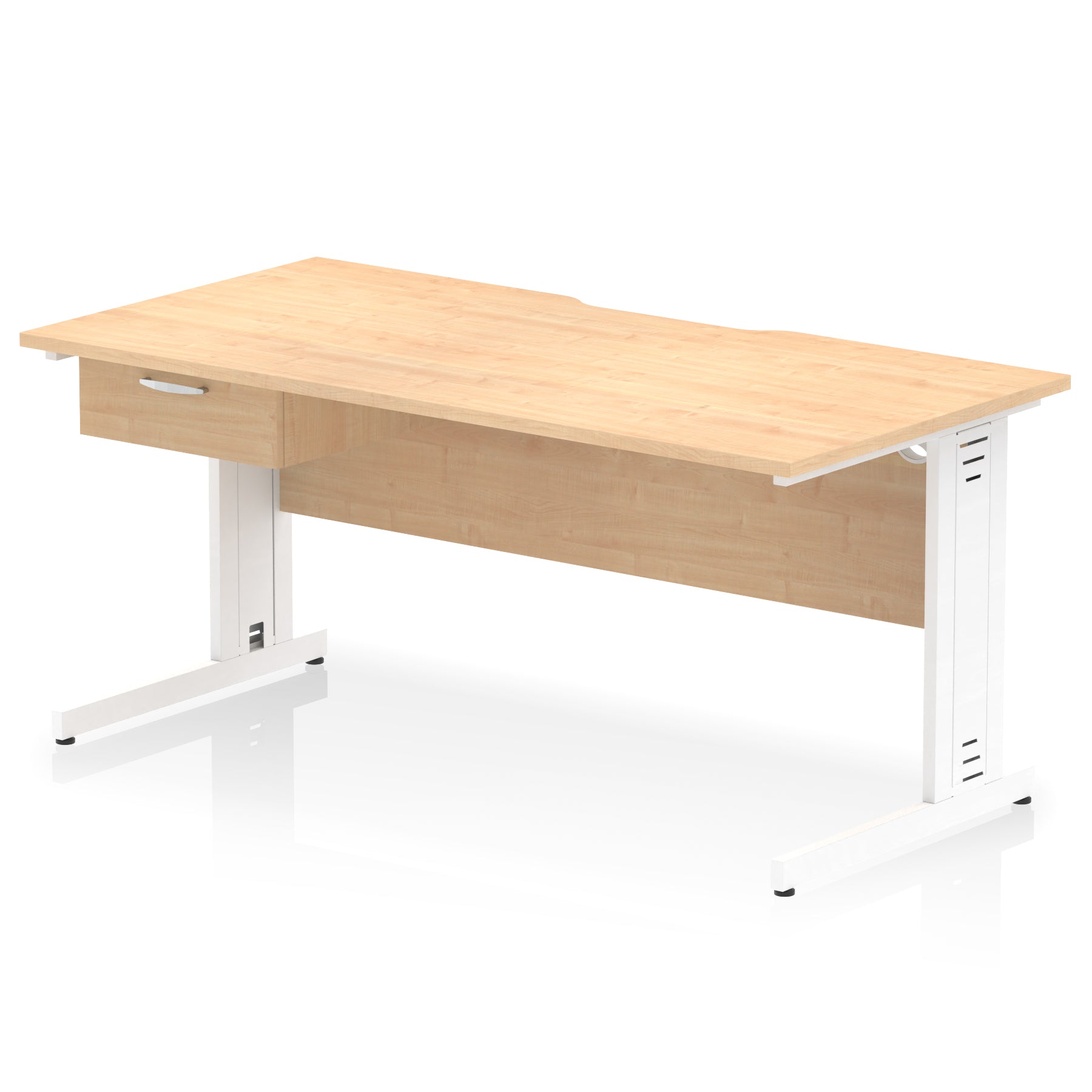 Impulse Scalloped Edge Cable Managed Straight Desk with 1 Drawer Pedestal, 1200-1600mm, Multiple Colours & Frame Options, MFC, 10 Year Warranty, Self-Assembly