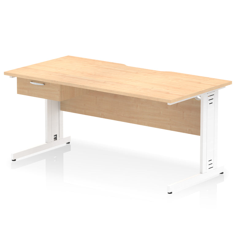 Impulse Scalloped Edge Cable Managed Straight Desk with 1 Drawer Pedestal, 1200-1600mm, Multiple Colours & Frame Options, MFC, 10 Year Warranty, Self-Assembly