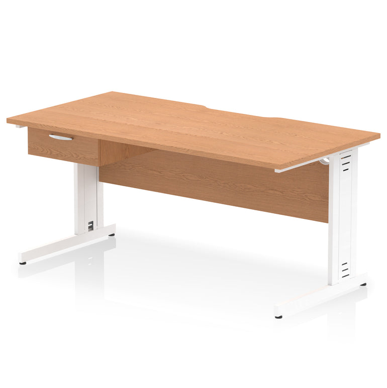 Impulse Scalloped Edge Cable Managed Straight Desk with 1 Drawer Pedestal, 1200-1600mm, Multiple Colours & Frame Options, MFC, 10 Year Warranty, Self-Assembly